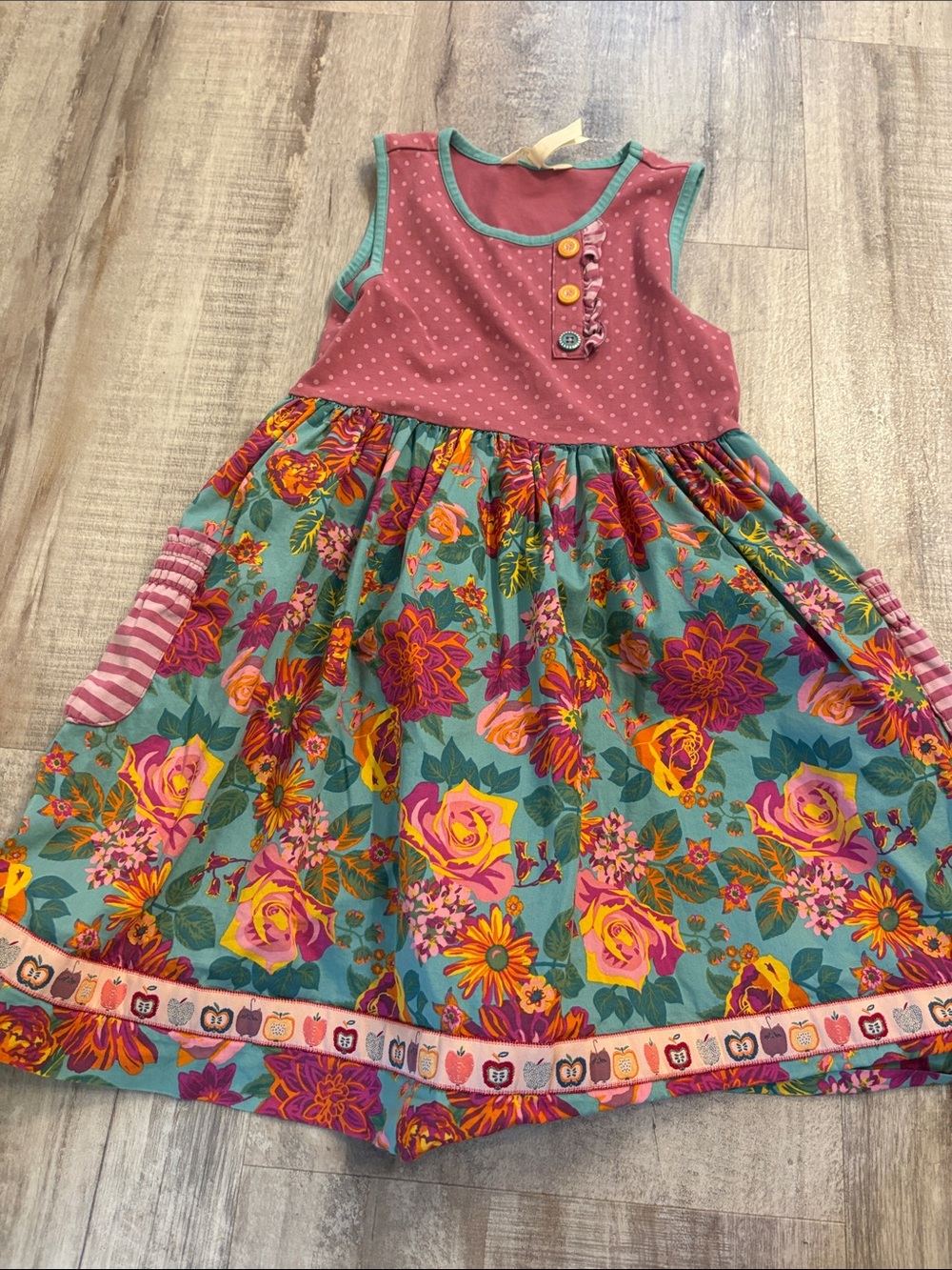 Matilda Jane Girls Dress in Pink with Teal Trim Size 8